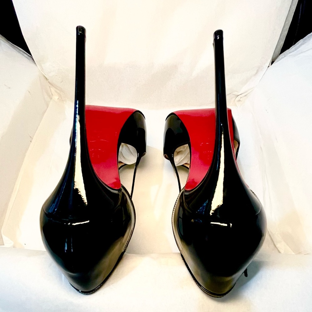 Christian Louboutin caged ankle strap peeptoe pumps. Glossy patent black 38.5 - Picture 10 of 14